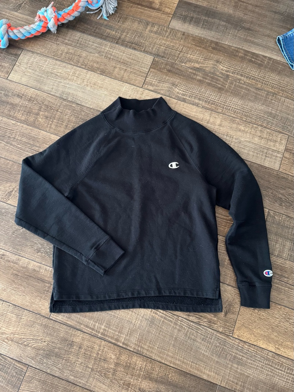 Champion Black Turtleneck Sweatshirt with Chest Logo